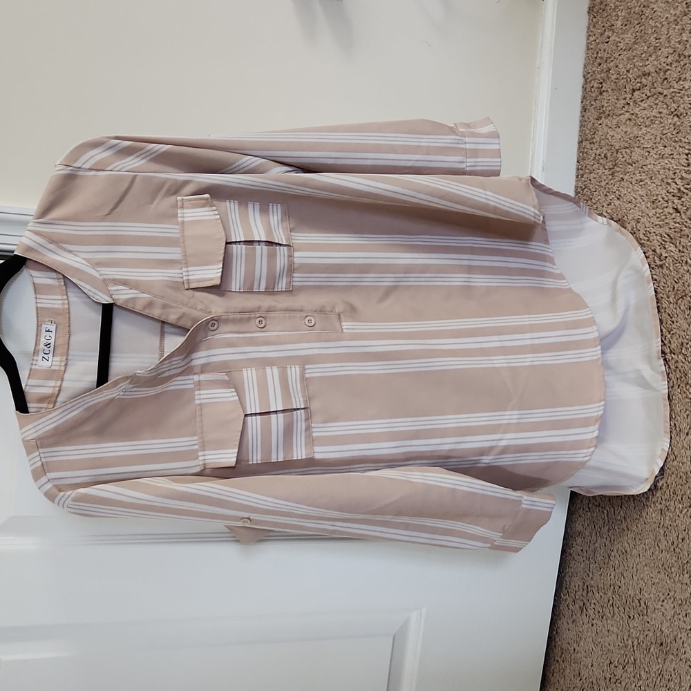 ZC&GF Women's casual Long Sleeve V-Neck Button Down Shirt Large